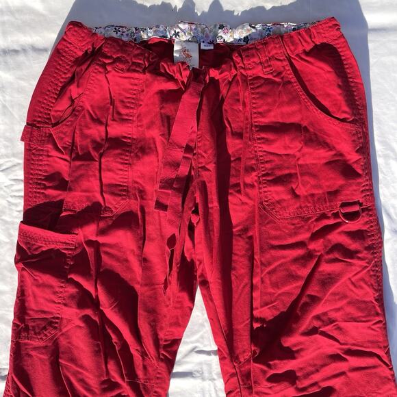 Koi Lindsey Scrub Pants Womens XL Tall Red Cargo Drawstring - Picture 2 of 5